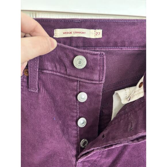 Levi’s Wedgie Straight Purple Corduroy Pants Size 27 White Tab Button Fly - Picture 3 of 9